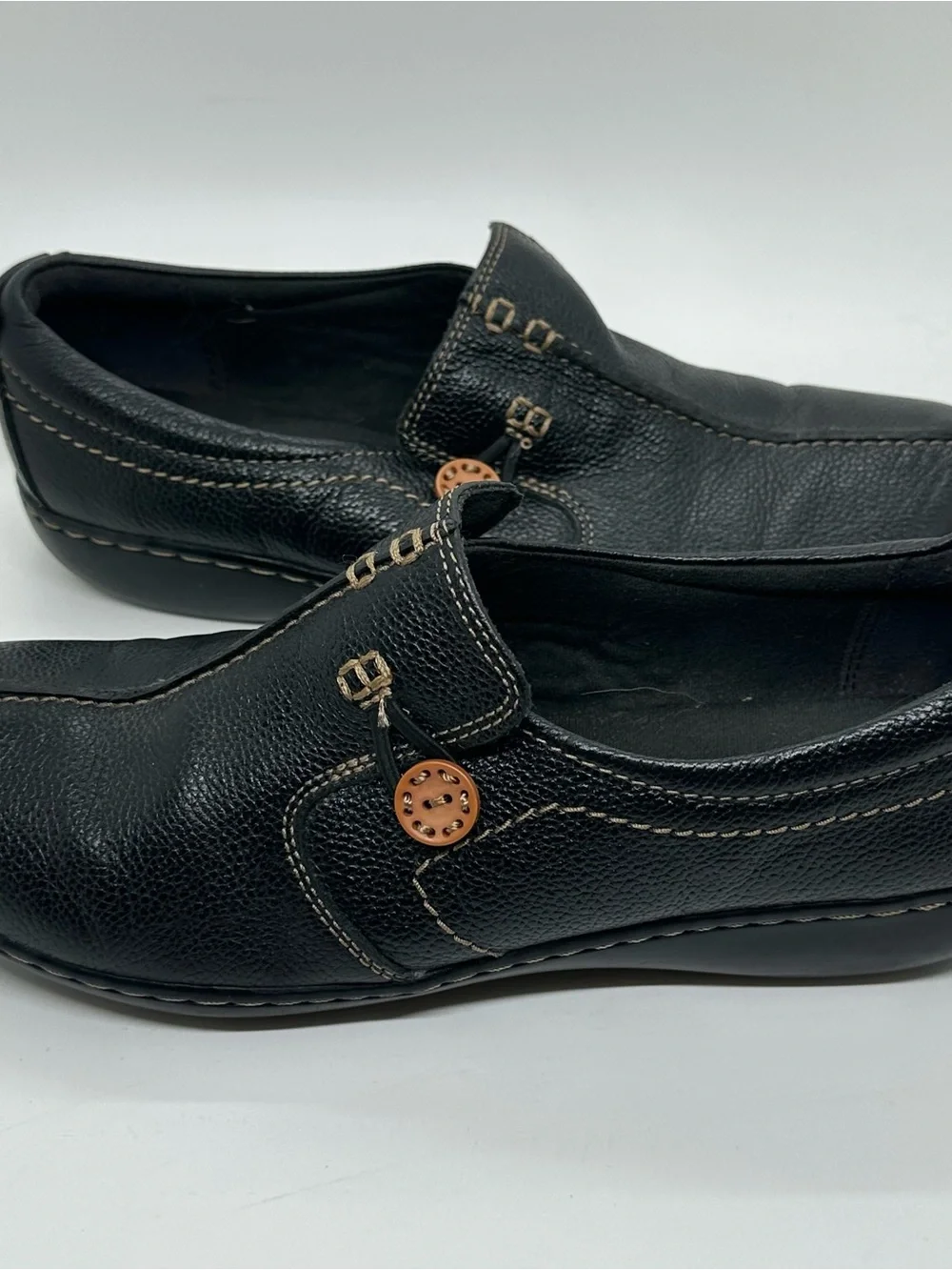 Clarks Black Leather Comfort Slip On Shoes 9.5